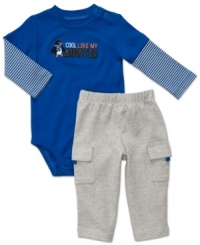 Keep him chill and relaxed while giving a shout-out to one of his favorite girls in this adorable bodysuit and pant set from Carter's. Keep him chill and relaxed while giving a shout-out to one of his favorite girls in this adorable bodysuit and pant set from Carter's.