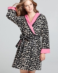 Betsey Johnson adds her signature flair to the all-essential fleece robe with a wild print and contrast cuffs. Betsey Johnson adds her signature flair to the all-essential fleece robe with a wild print and contrast cuffs.