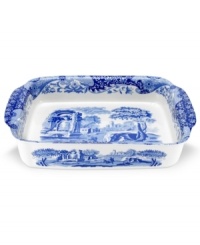 A charming rendition of the Italian countryside, the Blue Italian pattern is a beloved classic in tableware. This beautiful handled casserole features the famous blue and white design framed by an Imari border, inspired by Chinese porcelain. 15 x 12. A charming rendition of the Italian countryside, the Blue Italian pattern is a beloved classic in tableware. This beautiful handled casserole features the famous blue and white design framed by an Imari border, inspired by Chinese porcelain. 15 x 12.