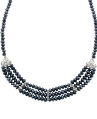 Rhapsody in blue. Gorgeous glass beads in a deep indigo hue adorn this elegant multi row necklace from 2028. Adorned with sparkling clear crystals, it's crafted in hematite tone mixed metal. Approximate length: 16 inches + 3-inch extender. Rhapsody in blue. Gorgeous glass beads in a deep indigo hue adorn this elegant multi row necklace from 2028. Adorned with sparkling clear crystals, it's crafted in hematite tone mixed metal. Approximate length: 16 inches + 3-inch extender.