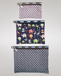 Keep your babe's essentials organized with this set of printed nylon pouches from LeSportsac. Keep your babe's essentials organized with this set of printed nylon pouches from LeSportsac.