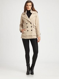 A fashion-forward take on a beloved design, this double-breasted peacoat features a soft, boucle inner collar