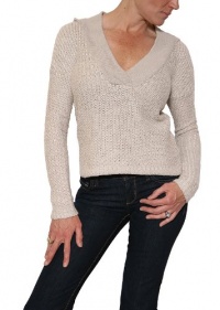 Women's James Perse Two Tone Deep V-Neck Hooded Sweater Silver Fox Size XS/1 Women's James Perse Two Tone Deep V-Neck Hooded Sweater Silver Fox Size XS/1