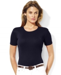 Crafted from soft, fine-ribbed cotton, a classic plus size crewneck tee from Lauren by Ralph Lauren exudes iconic style with Ralph Lauren's signature LRL monogram at the chest. Crafted from soft, fine-ribbed cotton, a classic plus size crewneck tee from Lauren by Ralph Lauren exudes iconic style with Ralph Lauren's signature LRL monogram at the chest.