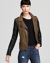 Crafted from denim and faux leather, this two-tone BLANKNYC jacket, is the edgy fall must-have for your coat closet. Crafted from denim and faux leather, this two-tone BLANKNYC jacket, is the edgy fall must-have for your coat closet.