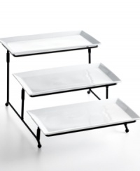 An important step in setting the table, this whiteware server from The Cellar elevates three tiers of delicious goodies on durable porcelain. Stand collapses for post-party storage in tight spaces. An important step in setting the table, this whiteware server from The Cellar elevates three tiers of delicious goodies on durable porcelain. Stand collapses for post-party storage in tight spaces.