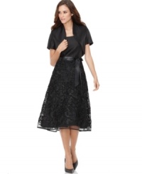 Reveal your accent: beautiful soutache applique creates an alluring look on this R&M Richards dress, finished with a sophisticated cropped bolero jacket. Reveal your accent: beautiful soutache applique creates an alluring look on this R&M Richards dress, finished with a sophisticated cropped bolero jacket.