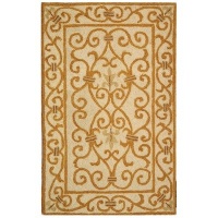 Safavieh Chelsea Collection HK11P Hand-hooked Ivory and Gold Wool Round Area Rug, 3-Feet Round