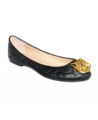 Sweet and sassy. Betsey Johnson's Shuga ballet flats feature a fierce rhinestone tiger head on the toe that will make any outfit pop.