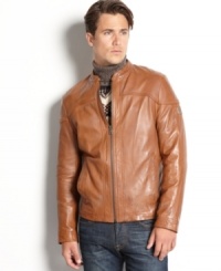 Macy's exclusive: Hugo Boss Orange updates the bomber with luxe lambskin leather and a shoulder yoke that adds an air of moto jacket style. Macy's exclusive: Hugo Boss Orange updates the bomber with luxe lambskin leather and a shoulder yoke that adds an air of moto jacket style.