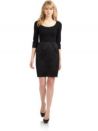 THE LOOKScoopneckThree-quarter length sleevesSeam detailsFloral quilted skirtSide zip closureTHE FITAbout 36 from top to hemTHE MATERIALTop: 70% rayon/27% polyamide/3% other fibersSkirt: SilkCARE & ORIGINDry cleanMade in ItalyModel shown is 5'10 (177cm) wearing US size 4. THE LOOKScoopneckThree-quarter length sleevesSeam detailsFloral quilted skirtSide zip closureTHE FITAbout 36 from top to hemTHE MATERIALTop: 70% rayon/27% polyamide/3% other fibersSkirt: SilkCARE & ORIGINDry cleanMade in ItalyModel shown is 5'10 (177cm) wearing US size 4.