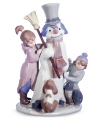 Lladro captures the magical moment as a boy and girl bring to life a snowman they just made, while their dog looks on in amazement. Handcrafted in Spain. Lladro captures the magical moment as a boy and girl bring to life a snowman they just made, while their dog looks on in amazement. Handcrafted in Spain.