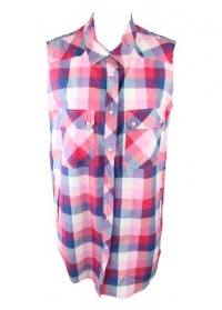 IRO Womens Lake Plaid Sleeveless Snap Button Pocket Top IRO Womens Lake Plaid Sleeveless Snap Button Pocket Top