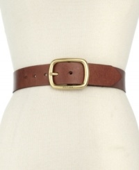 Add a vintage vibe to your everyday look with this Tommy Hilfiger belt, crafted in soft leather and finished with a gleaming golden buckle. Add a vintage vibe to your everyday look with this Tommy Hilfiger belt, crafted in soft leather and finished with a gleaming golden buckle.