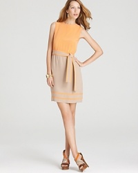 Juicy citrus hues pop beautifully when grounded in a neutral shade, as this RAOUL silk crepe dress can attest to. Cinch the piped belt to create an ultra-feminine silhouette. Juicy citrus hues pop beautifully when grounded in a neutral shade, as this RAOUL silk crepe dress can attest to. Cinch the piped belt to create an ultra-feminine silhouette.