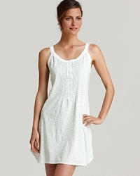 A sleeveless knit gown with intricate lace trim, a pretty style from Eileen West. A sleeveless knit gown with intricate lace trim, a pretty style from Eileen West.