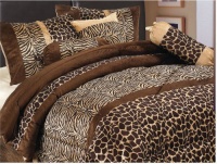 7 Piece Safari - Zebra - Giraffe Print Brown Micro Fur Comforter Set, Bed in Bag, Queen Size 7 Piece Safari - Zebra - Giraffe Print Brown Micro Fur Comforter Set, Bed in Bag, Queen Size