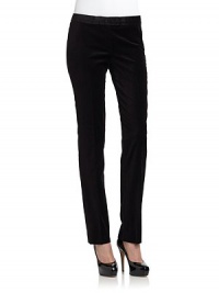 THE LOOKBanded waistZip fly with slide tab and button closureCreased front and back legsBack welt pocketsTHE FITRise, about 8Inseam, about 30THE MATERIAL72% cotton/26% viscose/2% elastaneCARE & ORIGINDry cleanImportedModel shown is 5'10 (177cm) wearing US size 4. THE LOOKBanded waistZip fly with slide tab and button closureCreased front and back legsBack welt pocketsTHE FITRise, about 8Inseam, about 30THE MATERIAL72% cotton/26% viscose/2% elastaneCARE & ORIGINDry cleanImportedModel shown is 5'10 (177cm) wearing US size 4.