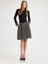 EXCLUSIVELY AT SAKS. The perfect knit tee, elevated by silk piping and cuffs in a signature punto dot print.Jewel neckline with signature silk pipingPleated front detailLong sleevesContrast silk button cuffsConcealed back zip95% modal/5% elastaneDry cleanImported of Swiss fabricModel shown is 5'9½ (176cm) wearing US size 4. EXCLUSIVELY AT SAKS. The perfect knit tee, elevated by silk piping and cuffs in a signature punto dot print.Jewel neckline with signature silk pipingPleated front detailLong sleevesContrast silk button cuffsConcealed back zip95% modal/5% elastaneDry cleanImported of Swiss fabricModel shown is 5'9½ (176cm) wearing US size 4.