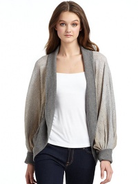 THE LOOKFoldover solid collarOpen frontLong dolman sleeves with foldover ribbed cuffsAllover stripes THE FITAbout 30 from shoulder to hemTHE MATERIALCashmereCARE & ORIGINHand washImportedModel shown is 5'10 (177cm) wearing US size Small. THE LOOKFoldover solid collarOpen frontLong dolman sleeves with foldover ribbed cuffsAllover stripes THE FITAbout 30 from shoulder to hemTHE MATERIALCashmereCARE & ORIGINHand washImportedModel shown is 5'10 (177cm) wearing US size Small.