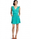 BCBGeneration Women's Flutter Sleeve Dress, Aqua Green, XX-Small