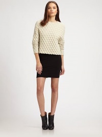 Lovely, lace-embossed crewneck in a lightweight wool blend. CrewneckLong sleeves60% merino wool/38% polyamide/2% elastaneDry cleanImported of Italian fabricModel shown is 5'10 (177cm) wearing US size Small. Lovely, lace-embossed crewneck in a lightweight wool blend. CrewneckLong sleeves60% merino wool/38% polyamide/2% elastaneDry cleanImported of Italian fabricModel shown is 5'10 (177cm) wearing US size Small.