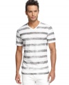 Vary your v-neck look with this striped t-shirt from Marc Ecko Cut & Sew.