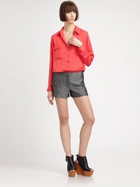 Smooth, bright silk in a classic button-down design with playful front pockets. Shirt collarButton front placketLong sleeves with button cuffsChest flap pocketsInverted back pleatAbout 31 from shoulder to hemSilkDry cleanImported of Italian fabricModel shown is 5'10.5 (179cm) wearing US size 4. Smooth, bright silk in a classic button-down design with playful front pockets. Shirt collarButton front placketLong sleeves with button cuffsChest flap pocketsInverted back pleatAbout 31 from shoulder to hemSilkDry cleanImported of Italian fabricModel shown is 5'10.5 (179cm) wearing US size 4.