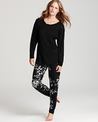 Channel the printed pants trend at home with this two-piece lounge set from Midnight by Carole Hochman. Channel the printed pants trend at home with this two-piece lounge set from Midnight by Carole Hochman.