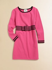 An easy, wear-everywhere style with beautiful bold stripes and a chic bow detail.RoundneckLong sleevesPull-on styleFront bow detailStriped details at cuffs and waist72% viscose/28% polyesterHand washImported An easy, wear-everywhere style with beautiful bold stripes and a chic bow detail.RoundneckLong sleevesPull-on styleFront bow detailStriped details at cuffs and waist72% viscose/28% polyesterHand washImported