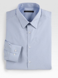 Cotton twill with a touch of stretch, destined to become the shirt of choice in your business wardrobe.Spread collar Button front Two-button cuff 96% cotton/4% spandex Dry clean Imported Cotton twill with a touch of stretch, destined to become the shirt of choice in your business wardrobe.Spread collar Button front Two-button cuff 96% cotton/4% spandex Dry clean Imported