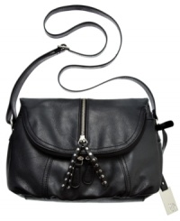 Accentuate your edgy side with this rocker-chic inspired crossbody from Style&co. Dressed and ready to impress with shiny silver-tone zipper and studded tassel accents, it's inside is all about pockets and compartments for stashing your essentials. Accentuate your edgy side with this rocker-chic inspired crossbody from Style&co. Dressed and ready to impress with shiny silver-tone zipper and studded tassel accents, it's inside is all about pockets and compartments for stashing your essentials.