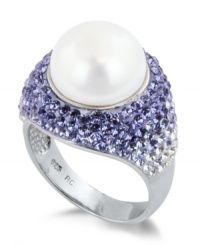 A contemporary classic. This sterling silver ring features a cultured freshwater pearl (10-11 mm) surrounded by tanzanite colored crystal (1/4 ct. t.w.), amethyst colored crystal (3/4 ct. t.w.) and crystal (1/3 ct. t.w.) for a stunning effect. Size 7. A contemporary classic. This sterling silver ring features a cultured freshwater pearl (10-11 mm) surrounded by tanzanite colored crystal (1/4 ct. t.w.), amethyst colored crystal (3/4 ct. t.w.) and crystal (1/3 ct. t.w.) for a stunning effect. Size 7.