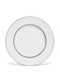 A blushing complement to the pristine bone china Signet dinnerware collection, this beautifully rimmed accent plate completes your table setting with style. A blushing complement to the pristine bone china Signet dinnerware collection, this beautifully rimmed accent plate completes your table setting with style.