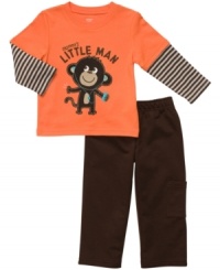 Put your little man into big style and comfort with this adorable shirt and pant set from Carter's. Put your little man into big style and comfort with this adorable shirt and pant set from Carter's.