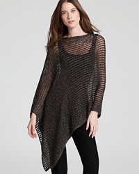 Bohemian chic meets city edge as luxe sparkle ignites an effortless Eileen Fisher mesh poncho. Slip it on and take everyday staples to statement status. Bohemian chic meets city edge as luxe sparkle ignites an effortless Eileen Fisher mesh poncho. Slip it on and take everyday staples to statement status.
