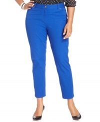 Upgrade your casual style with Alfani's skinny leg plus size pants, featuring an ankle-length design. Upgrade your casual style with Alfani's skinny leg plus size pants, featuring an ankle-length design.
