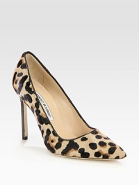 An animalistic point toe silhouette with leopard-printed pony hair and smooth leather trim. Stacked heel, 4 (100mm)Leopard-print pony hair upperPoint toeLeather lining and solePadded insoleMade in Italy