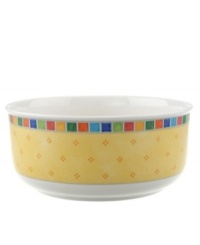 Serve fresh vegetables in the Twist Alea round vegetable bowl. The bright enamel colorblock design is a perfect contrast to the fine white china. Features a vivid band of color along the rim. Serve fresh vegetables in the Twist Alea round vegetable bowl. The bright enamel colorblock design is a perfect contrast to the fine white china. Features a vivid band of color along the rim.