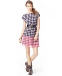 Punch-up your day look with eye-catching graphics! This a-line dress from American Rag features colorblocked houndstooth print and a back cutout for ladylike style with edge. Punch-up your day look with eye-catching graphics! This a-line dress from American Rag features colorblocked houndstooth print and a back cutout for ladylike style with edge.