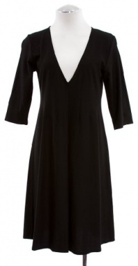 Eileen Fisher Black Washable Stretch Crepe Deep V-Neck A-Line Dress X-Small Eileen Fisher Black Washable Stretch Crepe Deep V-Neck A-Line Dress X-Small