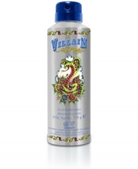 Ed Hardy Villain tells of a story of great and dangerous adventures with scents reflecting memories of far away lands. Fearlessly splashing off the top, Italian Bergamot and French Lavender are dashed with masculine spices while herbaceous Egyptian Basil and wild sage settle in the heart. Juicy blackcurrant buds with a hint of Nutmeg Oil from Indonesia engage the senses as the journey into the dry down begins. Hidden in the shadows are earthy woods infused with the treasure of golden amber. The lingering musk trails off in the distance as he moves on to his next voyage. Experience Ed Hardy Villain with a 6 oz All Over Body Spray. Ed Hardy Villain tells of a story of great and dangerous adventures with scents reflecting memories of far away lands. Fearlessly splashing off the top, Italian Bergamot and French Lavender are dashed with masculine spices while herbaceous Egyptian Basil and wild sage settle in the heart. Juicy blackcurrant buds with a hint of Nutmeg Oil from Indonesia engage the senses as the journey into the dry down begins. Hidden in the shadows are earthy woods infused with the treasure of golden amber. The lingering musk trails off in the distance as he moves on to his next voyage. Experience Ed Hardy Villain with a 6 oz All Over Body Spray.