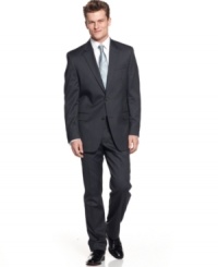 A classic staple for every man, this Michael by Michael Kors charcoal stripe suit will never let you down. A classic staple for every man, this Michael by Michael Kors charcoal stripe suit will never let you down.