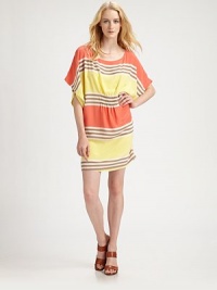 Vibrant variegated stripes pop on this cinched dolman shift.ScoopneckDropped shouldersOpen sleevesElastic smocking at waistAbout 21¾ from shoulder to hemSilkDry cleanImportedModel shown is 5'10½ (179cm) wearing US size Small. Vibrant variegated stripes pop on this cinched dolman shift.ScoopneckDropped shouldersOpen sleevesElastic smocking at waistAbout 21¾ from shoulder to hemSilkDry cleanImportedModel shown is 5'10½ (179cm) wearing US size Small.