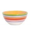 A brilliant line up. Calypso soup bowls brighten every day with hand-painted bands of tropical color in easy-care earthenware. From Clay Art.