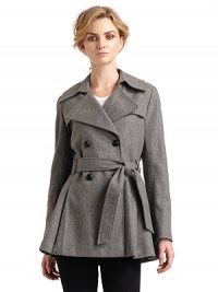 THE LOOKNotched lapelButton closureTie waistTHE FITAbout 26 from shoulder to hemTHE MATERIALWool/polyester/viscoseFully linedCARE & ORIGINDry cleanImportedModel shown is 5'10 (177cm) wearing US size 4. THE LOOKNotched lapelButton closureTie waistTHE FITAbout 26 from shoulder to hemTHE MATERIALWool/polyester/viscoseFully linedCARE & ORIGINDry cleanImportedModel shown is 5'10 (177cm) wearing US size 4.
