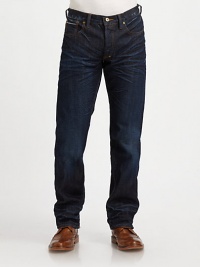 Authentic whiskering throughout the leg defines this signature Japanese selvedge style, shaped in a straight-leg silhouette.Five-pocket styleButton-flyInseam, about 34CottonMachine washImported Authentic whiskering throughout the leg defines this signature Japanese selvedge style, shaped in a straight-leg silhouette.Five-pocket styleButton-flyInseam, about 34CottonMachine washImported