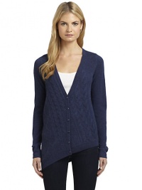 THE LOOKCable knit design, frontButton closureAsymmetric hemTHE FITAbout 29 from shoulder to hemTHE MATERIALCashmereCARE & ORIGINDry cleanImportedModel shown is 5'9 (175cm) wearing US size Small. THE LOOKCable knit design, frontButton closureAsymmetric hemTHE FITAbout 29 from shoulder to hemTHE MATERIALCashmereCARE & ORIGINDry cleanImportedModel shown is 5'9 (175cm) wearing US size Small.