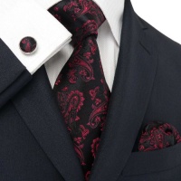 Landisun 660 Black Red Paisleys Mens Silk Tie Set: Tie+Hanky+Cufflinks Exclusive Landisun 660 Black Red Paisleys Mens Silk Tie Set: Tie+Hanky+Cufflinks Exclusive