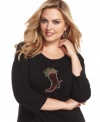 Make the holiday bright -- cowgirl-style -- with Karen Scott's charming plus size boot-print tee!